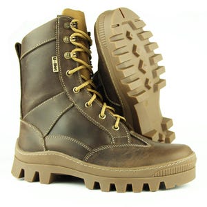 Botas de combate de cuero para hombre - Marrón oscuro / Botas altas tácticas militares / Hechas a mano en Ucrania / Tallas 40-46 / Envío gratuito