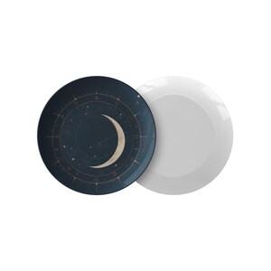 Set of 4 Celestial Navy Dinner Plates | Unbreakable 10" Polymer Plate Set | Zodiac Moon Constellation Tableware | Microwave Dishwasher Safe image 3