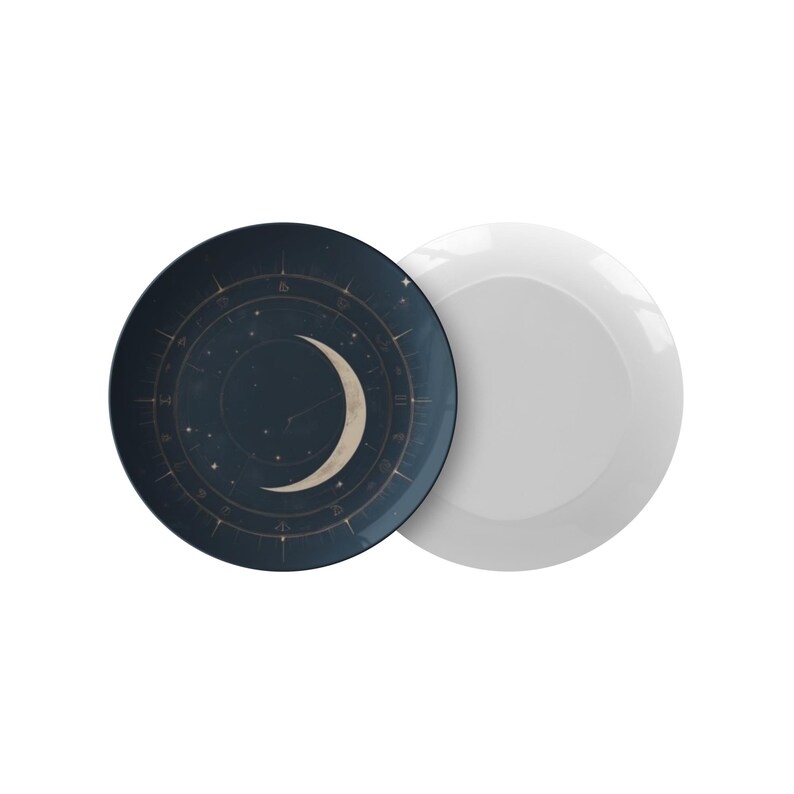 Set of 4 Celestial Navy Dinner Plates | Unbreakable 10" Polymer Plate Set | Zodiac Moon Constellation Tableware | Microwave Dishwasher Safe image 3