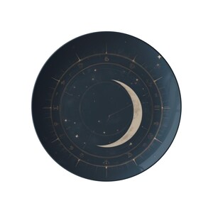 Set of 4 Celestial Navy Dinner Plates | Unbreakable 10" Polymer Plate Set | Zodiac Moon Constellation Tableware | Microwave Dishwasher Safe image 2