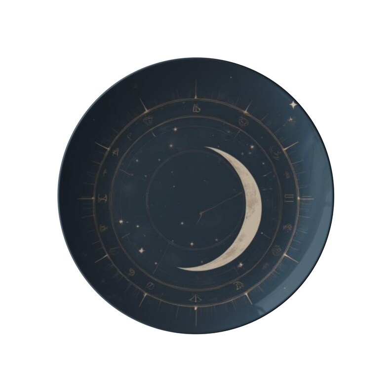 Set of 4 Celestial Navy Dinner Plates | Unbreakable 10" Polymer Plate Set | Zodiac Moon Constellation Tableware | Microwave Dishwasher Safe image 2