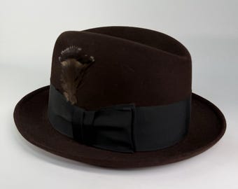 Vtg Dobbs 5th Avenue Fedora Wool Felt Guild Edge Feather Men's Hat Black Satin