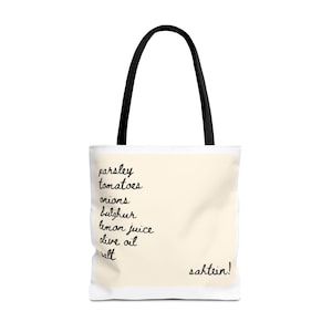 Tabbouleh Recipe Tote Bag | Lebanese Food Lover | Reusable Grocery Market Bag | Eco-Friendly Parsley Tomato Bulgur Tote | Arabic Bag | Gift