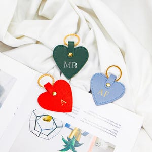 Personalised Heart Leather Keyring with Initials, Monogram Key Fob, Gift for Valentine’s Day, New Home or New Car