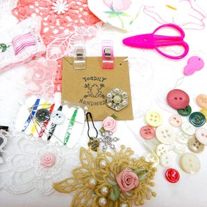 Large Pink Slow Stitch Kit: Vintage Fabric, Ephemera, Embellishments
