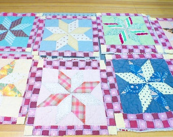 Four Cutter Quilt Pieces, Large Star Vintage Quilt Blocks, FOUR BLOCKS