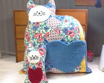 Cat and Kitten Pillow, Set of Two, Mama Kitty with Kitten