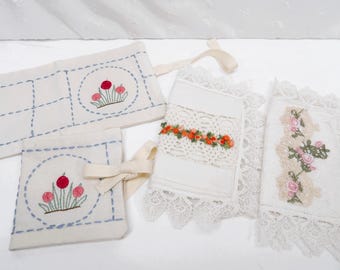 Vintage Linen Needle Book Cover: Embroidered Slow Stitch Journal with Linen Pages