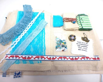Slow Stitch Book and Supply Kit, Junk Journal, Padded Page Journal, Nautical