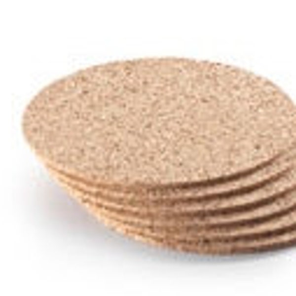 SALE Cork Coasters Round, 6", 3 mm, 1/8" Thick, Natural Cork Circles, Coaster Cork, Package of Six New Cork Coasters