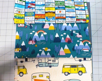 Fabric with a Travel Theme, Vintage Camper Fabric, License Plates on Fabric, Camping Fabric