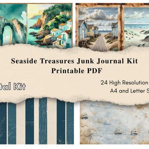 Seaside Treasures Junk Journal Kit – Vintage Coastal Digital Download | Printable Ephemera, Backgrounds & Pages for Scrapbooking