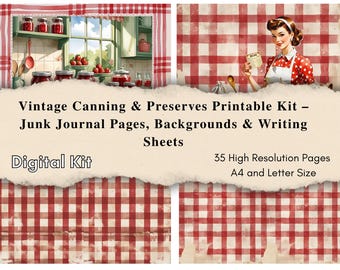 Vintage Canning and Preserves Printable Kit – Junk Journal Pages, Backgrounds & Writing Sheets – Instant Download