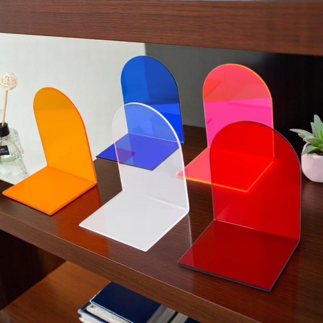Acrylic Bookends | Modern Bookshelf Decor | Book Stopper Set | Gift for ...