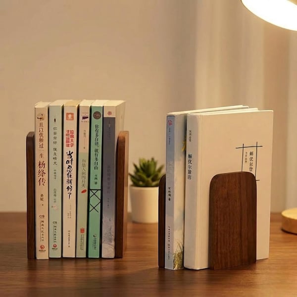 Retro Natural Wooden Bookends | Non-Slip Desktop Bookshelf | Thickened Book Support Rack | Heavy Duty Library Decor | Student Desk Organizer