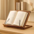 Adjustable Wooden Book Stand and Cookbook Holder – Foldable Recipe Stand with 8 Viewing Angles for Kitchen, Study, or Office Use,Reading Aid