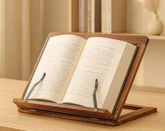 Verstellbarer Buchständer und Kochbuchhalter aus Holz - Faltbarer Rezeptständer mit 8 Betrachtungswinkeln für Küche, Arbeitszimmer oder Büro, Lesehilfe
