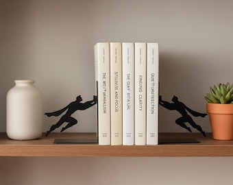 Metal Bookend Shelf Decor | Modern Book Storage Organizer | Decorative Desktop Book Stand | Library Office Bookshelf Accent