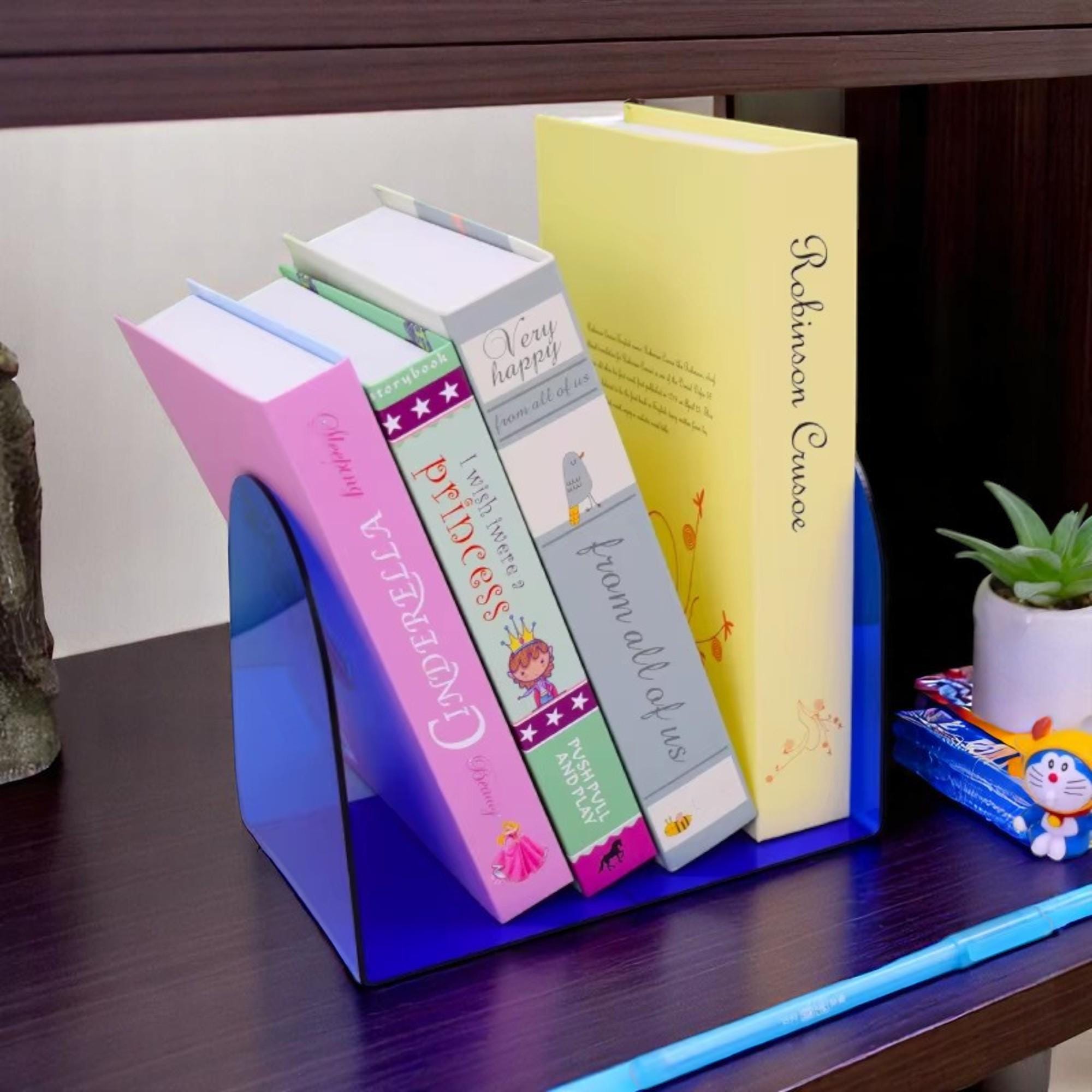 Scalloped Acrylic Bookends 2 Pcs,Transparent Decorative