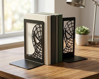 Fermalibri retrattili a forma di supereroe - Supporto per libri in metallo regolabile per fan - Decorazione da scrivania Red Hero City - Supporto per libri espandibile
