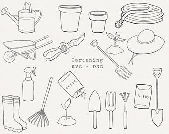 Gardening SVG Bundle, Gardening Tools Clipart, Hand Drawn SVG