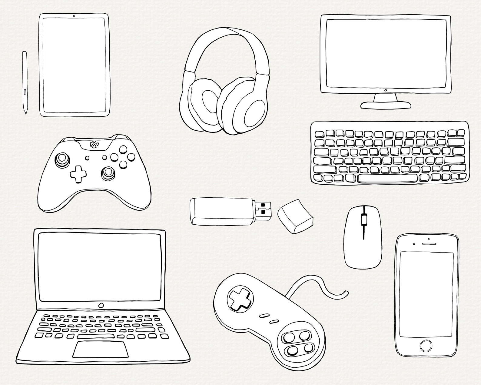 Technology SVG Bundle, Smart Phone, Laptop, Video Game, Simple Outline ...