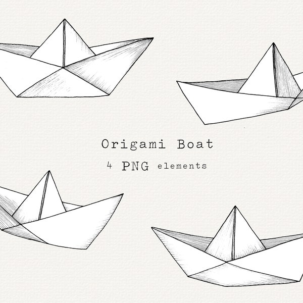 Bateau en papier PNG, clipart bateau en origami, dessin au trait dessiné à la main, art origami, illustration de bateau, téléchargement immédiat, pour usage Commercial