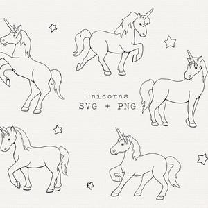 Eenhoorn SVG-bundel, handgetekende eenhoorn clipart, eenhoorn png, eenvoudig overzicht, gesneden bestand voor de Cricut, silhouet, laser, eenhoorns zeer fijne tekeningen
