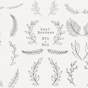 Pacchetto divisori SVG per foglie verdi, bordo decorativo per foglie verdi SVG, corone di alloro, clipart PNG SVG per foglie, file di taglio per Cricut, disegnato a mano