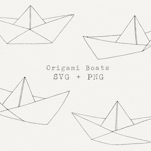 Bateau en papier SVG, clipart bateau origami, clipart art simple trait, dessiné, fichier de coupe pour Cricut, Silhouette, découpe, fabrication de cartes, coloriage à la main