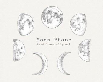 Moon Phase Clipart, Moon Clip Art, Moon PNG, Witchy, Witchcraft, Half Moon,  Crescent Moon, Full Moon, Planner Stickers, Black and White Moon - Etsy  Finland
