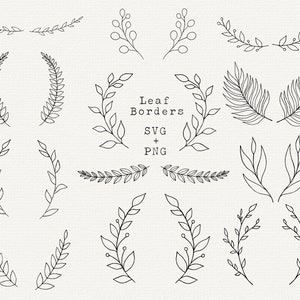 Greenery Leaf Divider SVG Bundle, Greenery Leaf Decorative Border Svg, Laurel Wreaths, Leaf Svg PNG Clipart, Cut File For Cricut, hand drawn