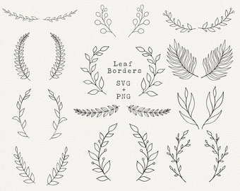 Greenery Leaf Divider SVG Bundle, Greenery Leaf Decorative Border Svg, Laurel Wreaths, Leaf Svg PNG Clipart, Cut File For Cricut, hand drawn