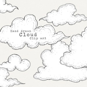 Cloud Clip Art, Hand Drawn Clouds Clipart, Cloud Illustration PNG, Black and White Cloud Line Art, For Commercial Use, Cute Cloud Graphics