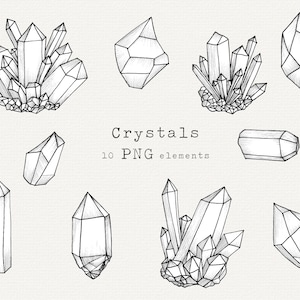 Crystal Clip Art, Crystals PNG, Hand Drawn Crystal Illustration, Mystical, Witchy, Magic, Esoteric, Line Art, Witch, Digital Download