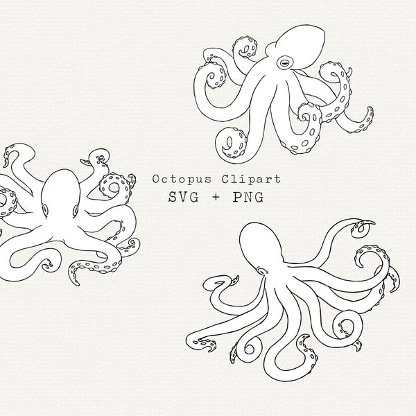 Octopus SVG, Octopus Clip Art, Nautical Clipart, Cut File for Cricut, Diecut, Silhouette, Octopus Simple Outline, Octopus Line Art, Sea Life