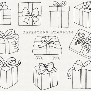 Weihnachtsgeschenk SVG, Weihnachtsgeschenk Clip Art, Weihnachten Linie Art Clip Art, Schnittdatei für Cricut, Die-Cut, Weihnachtsgeschenkboxen Clipart