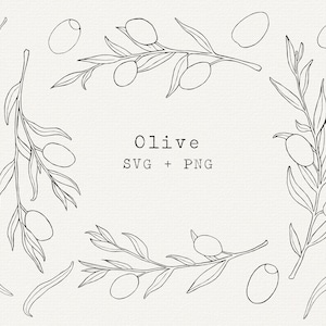 Olive SVG for Commercial Use, Hand Drawn Olive Branch Vector, Olive Leaf Line Art Clip Art, Simple Outline, Cricut Cut File, Laser File