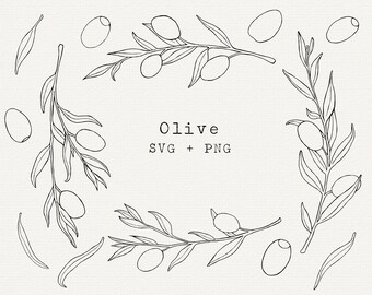 Olive SVG for Commercial Use, Hand Drawn Olive Branch Vector, Olive Leaf Line Art Clip Art, Simple Outline, Cricut Cut File, Laser File