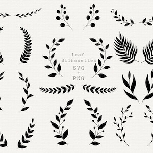 Silhouette di foglie in formato SVG, bordi per monogrammi, per logo, file di taglio per clip art di foglie per Cricut, clipart di vegetazione, vettore di corona d'alloro, stencil