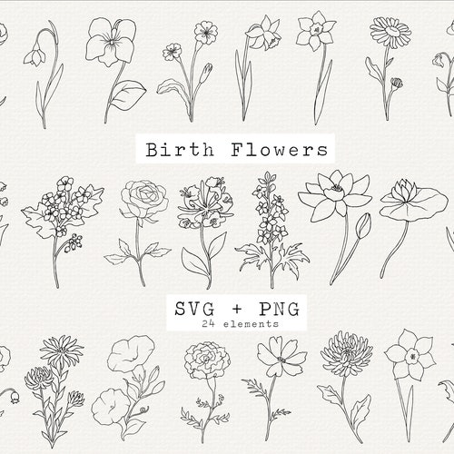 Birth Month Flowers Svg Birthday Flower Flower Clipart | Etsy