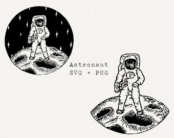 Astronaut SVG, Space SVG, Black and White Space Clipart, Outer Space Clip Art, Moon, Celestial, Files for Cricut, Sublimation, DIY Cards