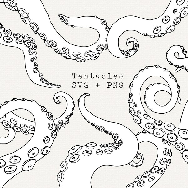 Tentacle SVG, Hand Drawn Tentacles Clipart, Nautical Clipart, Sea Life, Tentacle Line Art,, Cut File for Cricut, Diecut, Silhouette, Outline