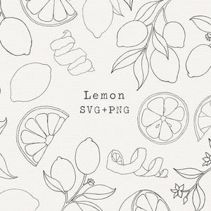 Pacote SVG de Limão, Ilustração Botânica de Limões para Uso Comercial, Arquivo de Corte para Cricut, Silhueta, Arte de Linha Simples, Tatuagem, Etiquetas, Logotipo