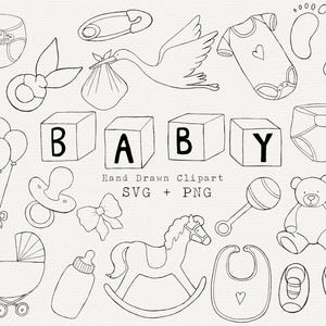 Baby Shower SVG Bundle, Baby Line Art, Schnittdatei für Cricut, einfache Gliederung PNG, Baby Grafiken für Einladung, Färbung, Logo, schwarz und weiß