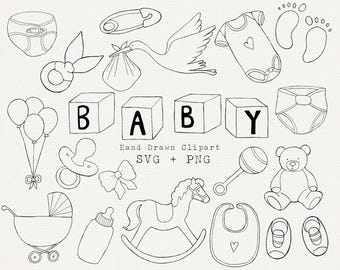 Baby Shower Line Art SVG Bundle: Hand Drawn Clipart (SVG & PNG)