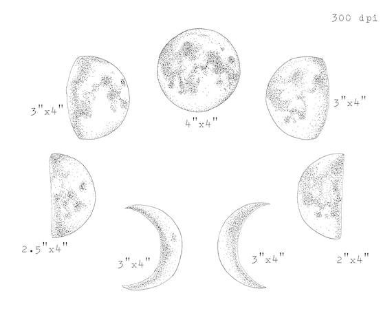 Moon Clipart Black and White Moon PNG Instant (Instant Download