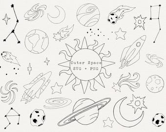 Outer Space SVG Bundle, Celestial Clipart, Galaxy Vector Graphics, Planets, Stars, Moon, Rocket