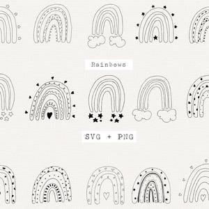 Arco-íris SVG, Arco-íris Vetor, Clipart Celestial, Contorno Preto, Arte de Linha de Arco-íris Simples, Arquivo de Corte para Cricut, Arco-íris Boho Bonitos, Desenhado à Mão