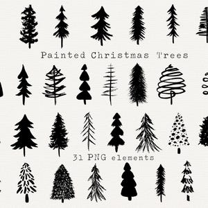 Paquete de imágenes prediseñadas de árboles de Navidad pintados, árbol de Navidad minimalista PNG, árbol de Navidad abstracto, silueta de árbol de Navidad simple, archivo de corte